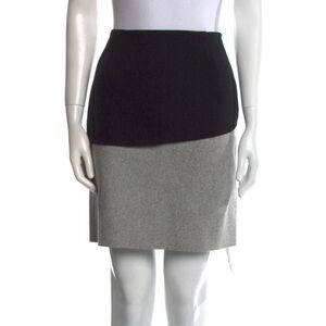 CoSTUME NATIONAL High Waisted Asymmetrical Wool Cashmere Mini Skirt Black Grey 6